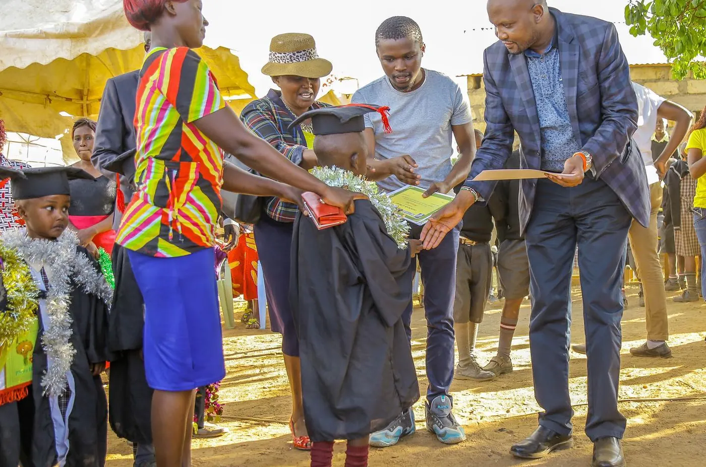 Graduates and their families marking the end of the school year.