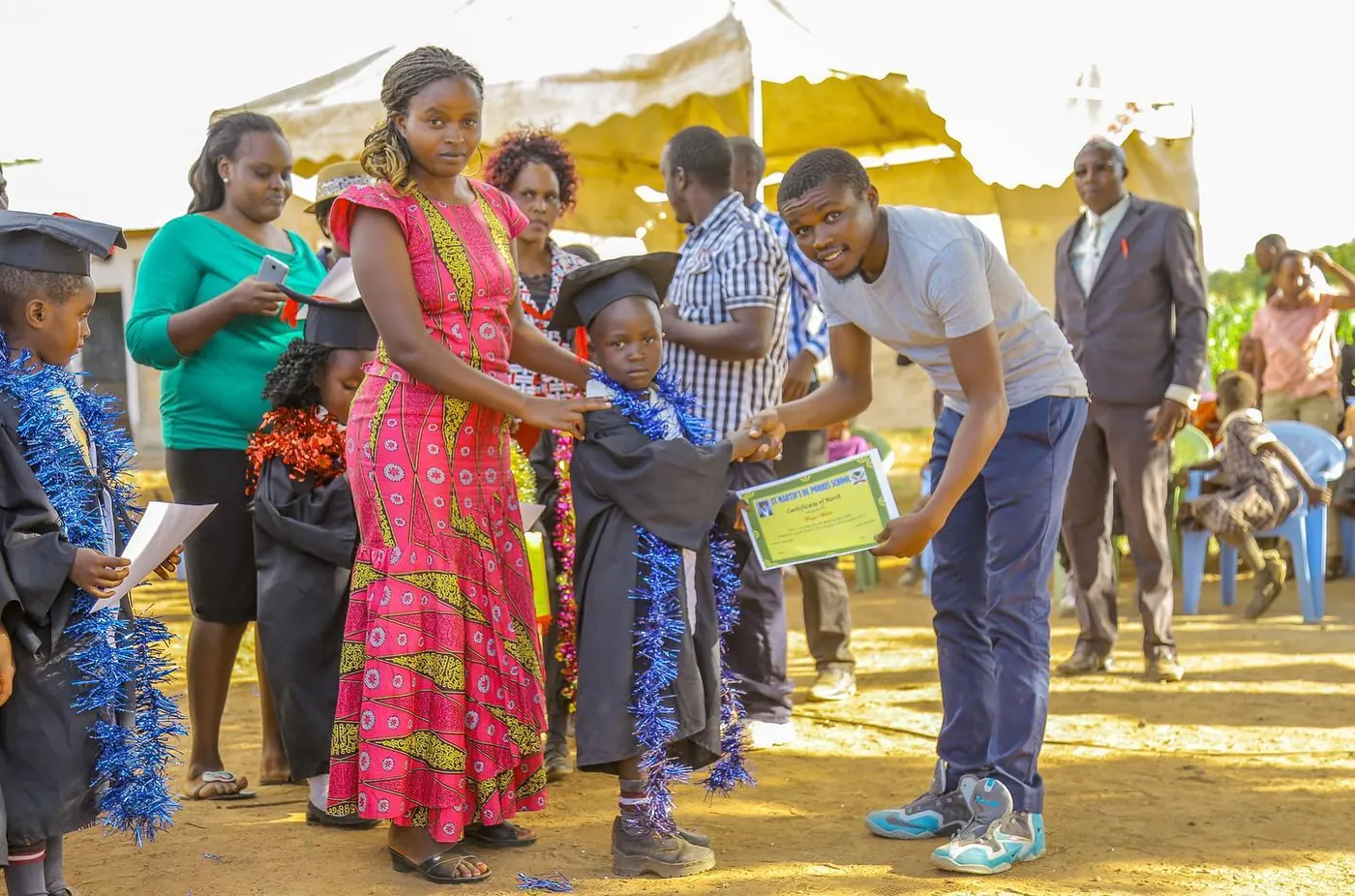 Graduates and their families marking the end of the school year.
