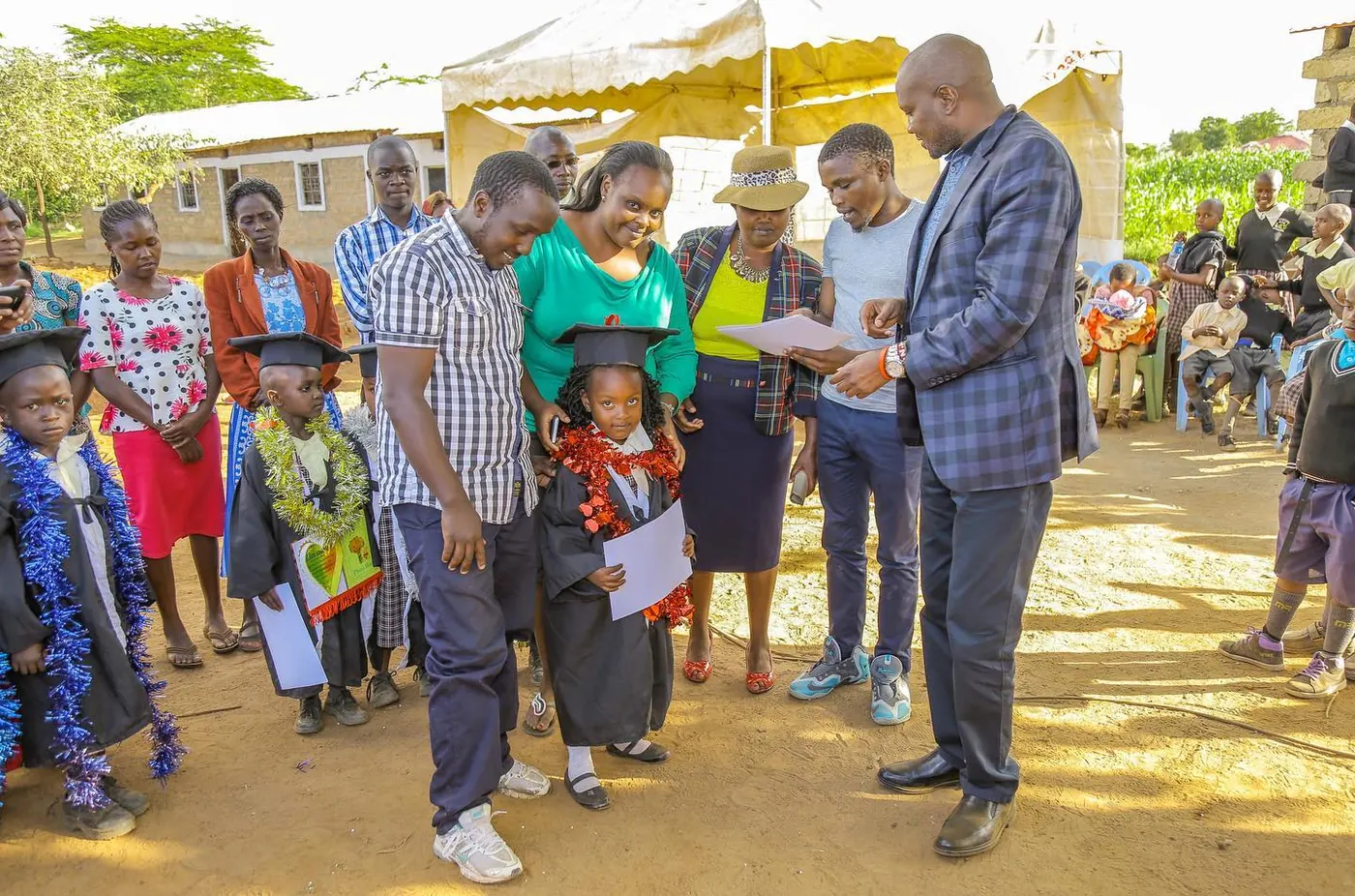 Graduates and their families marking the end of the school year.