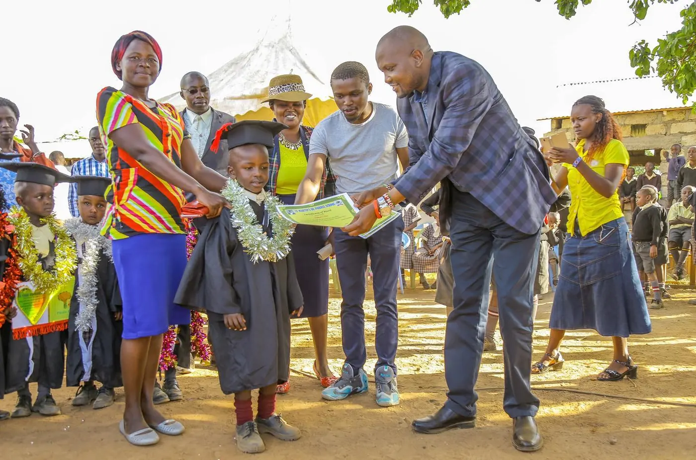 Graduates and their families marking the end of the school year.
