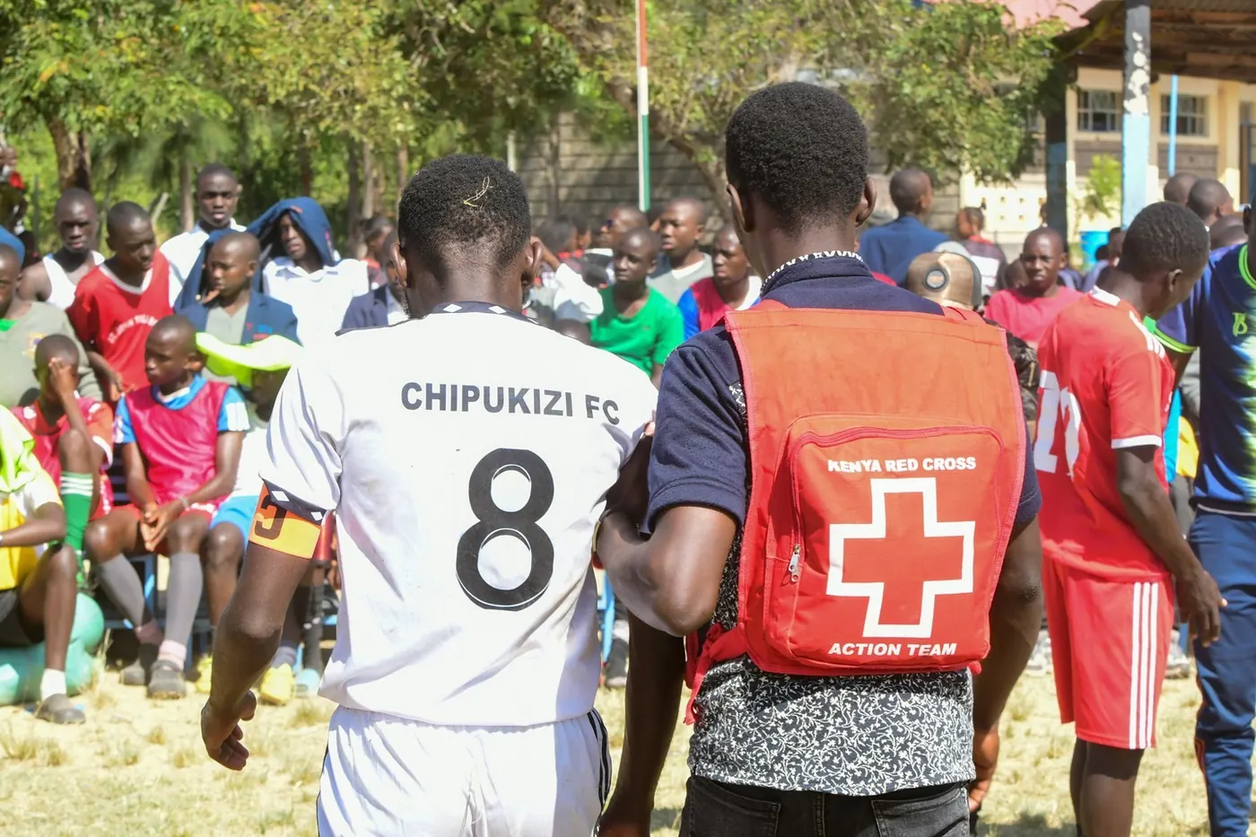Kenya Red Cross medics on hand to cover player injuries during matches.
