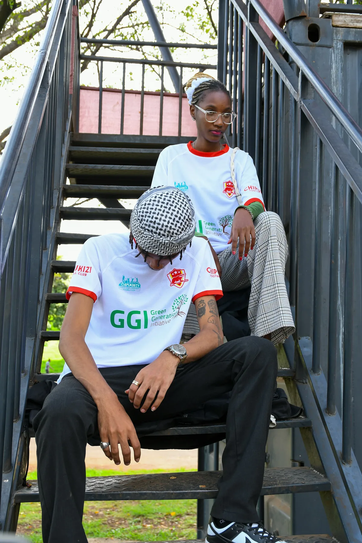 Chipukizi FC jersey lifestyle photo on stairs